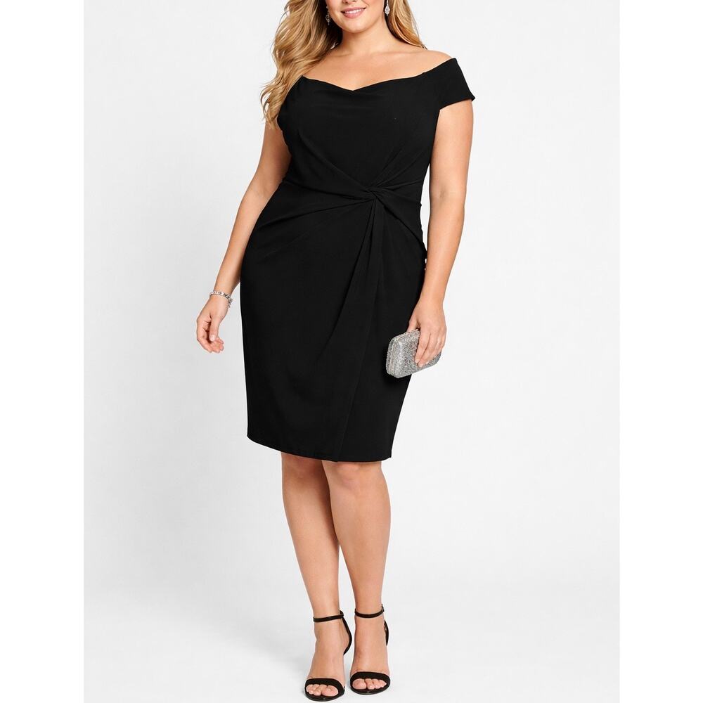 Lauren Ralph Lauren Black Crepe Off Shoulder Twist Waist Cocktail Dress Size 14